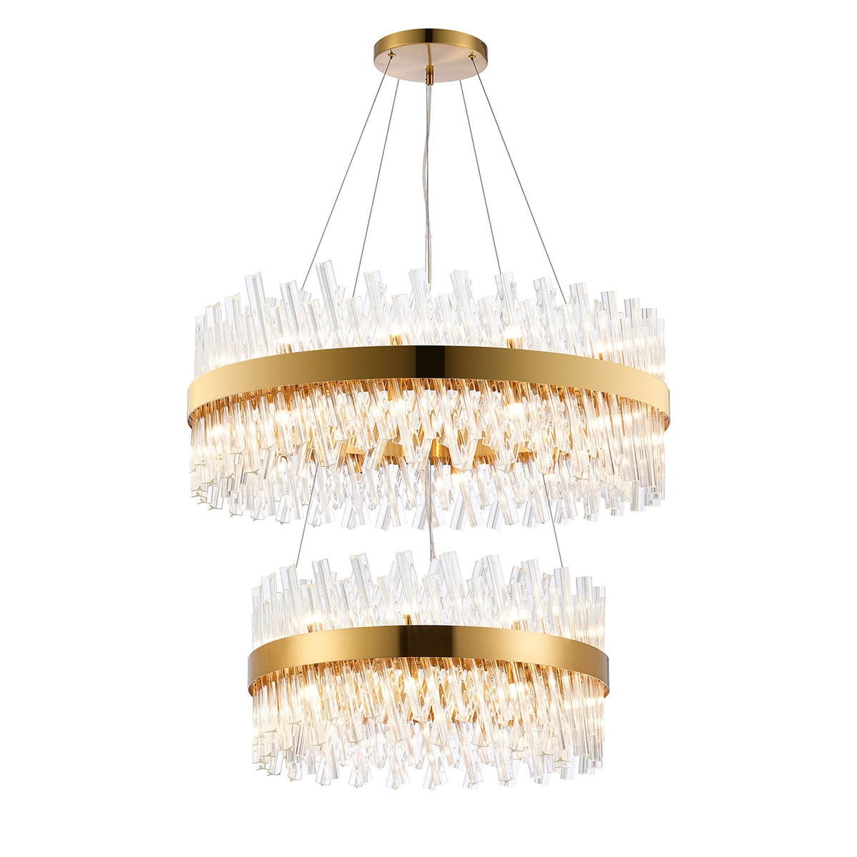 Kelly Two Tier Pendant 60cm & 80cm Tiers in Brass & Clear Glass