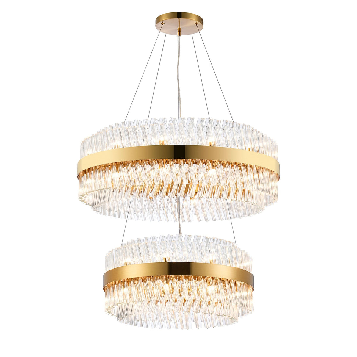 Kelly Two Tier Pendant 60cm & 80cm Tiers in Brass & Clear Glass