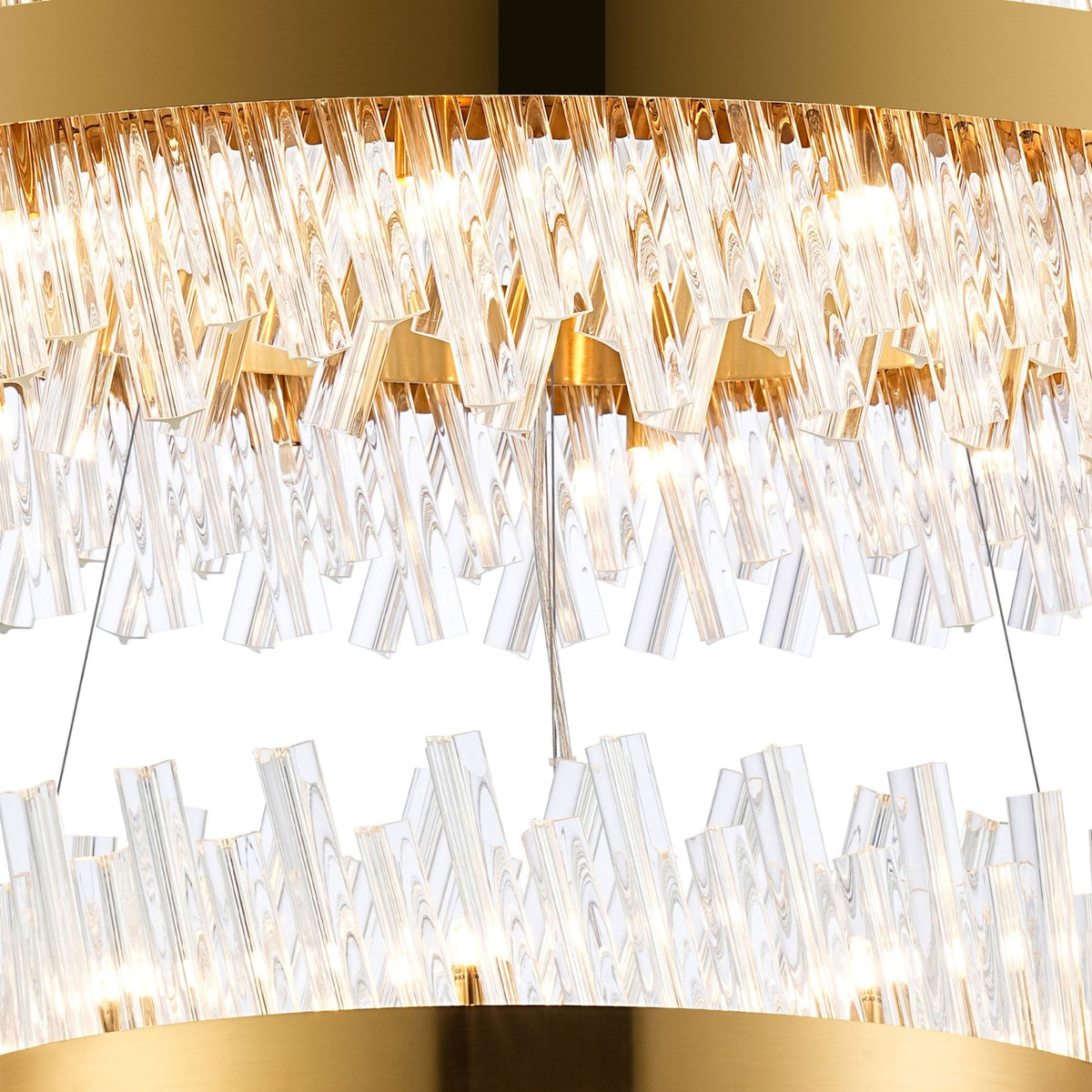 Kelly Two Tier Pendant 60cm & 80cm Tiers in Brass & Clear Glass