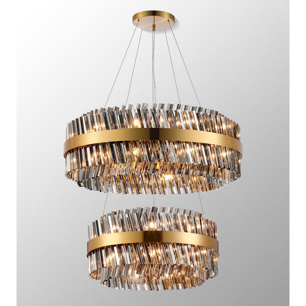 Kelly Two Tier Pendant 60cm & 80cm Tiers in Brass & Smoke Glass