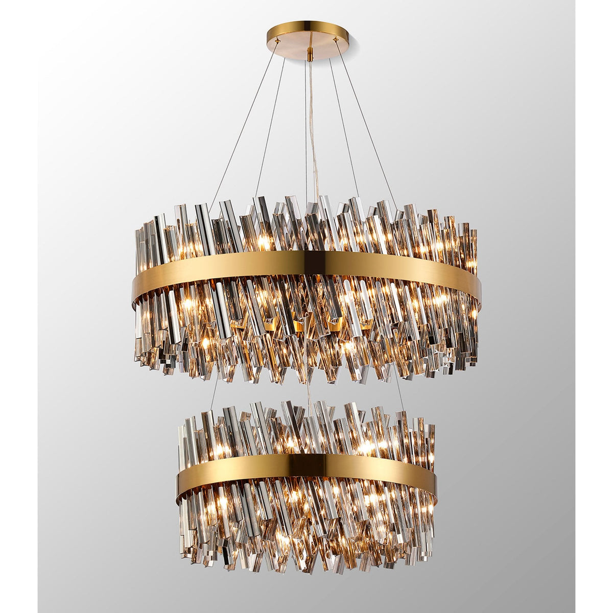 Kelly Two Tier Pendant 60cm & 80cm Tiers in Brass & Smoke Glass