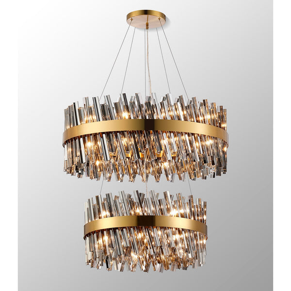 Kelly Two Tier Pendant 60cm & 80cm Tiers in Brass & Smoke Glass