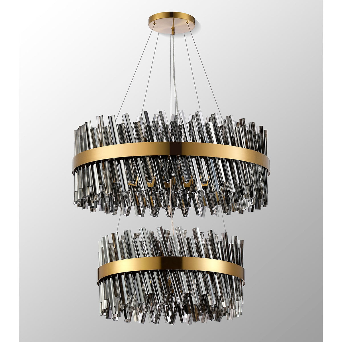 Kelly Two Tier Pendant 60cm & 80cm Tiers in Brass & Smoke Glass