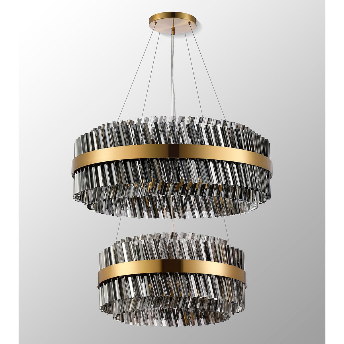 Kelly Two Tier Pendant 60cm & 80cm Tiers in Brass & Smoke Glass