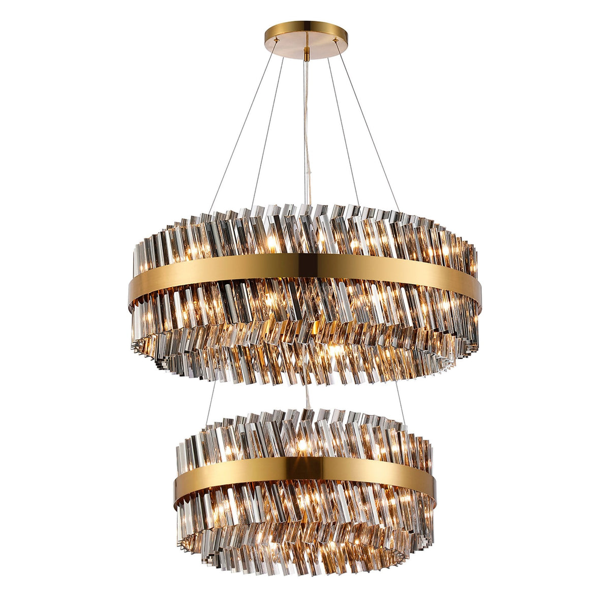 Kelly Two Tier Pendant 60cm & 80cm Tiers in Brass & Smoke Glass