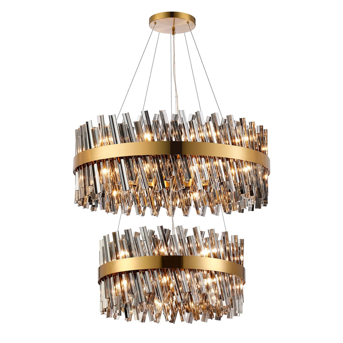 Kelly Two Tier Pendant 60cm & 80cm Tiers in Brass & Smoke Glass