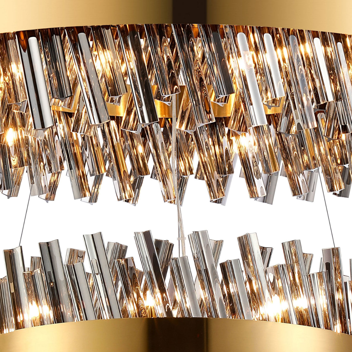 Kelly Two Tier Pendant 60cm & 80cm Tiers in Brass & Smoke Glass