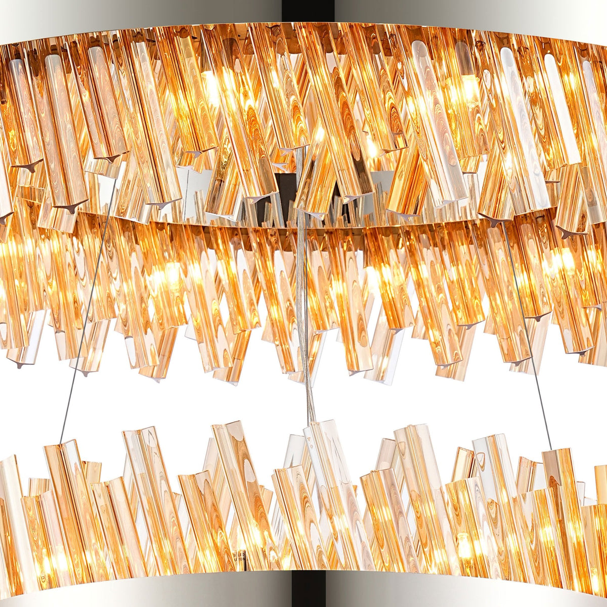 Kelly Two Tier Pendant 60cm & 80cm Tiers in Polished Nickel & Amber Glass