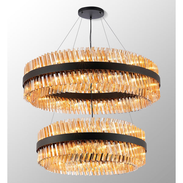 Kelly Two Tier Pendant 80cm & 100cm Tiers in Satin Black & Amber Glass