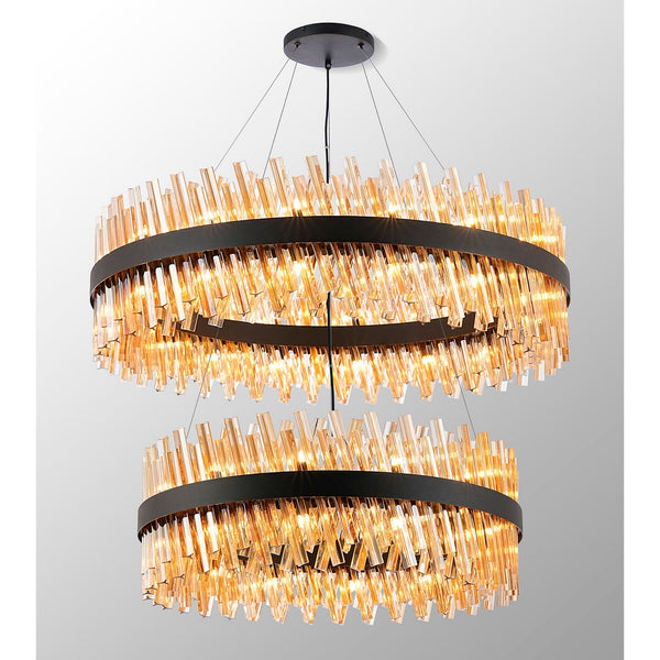 Kelly Two Tier Pendant 80cm & 100cm Tiers in Satin Black & Amber Glass