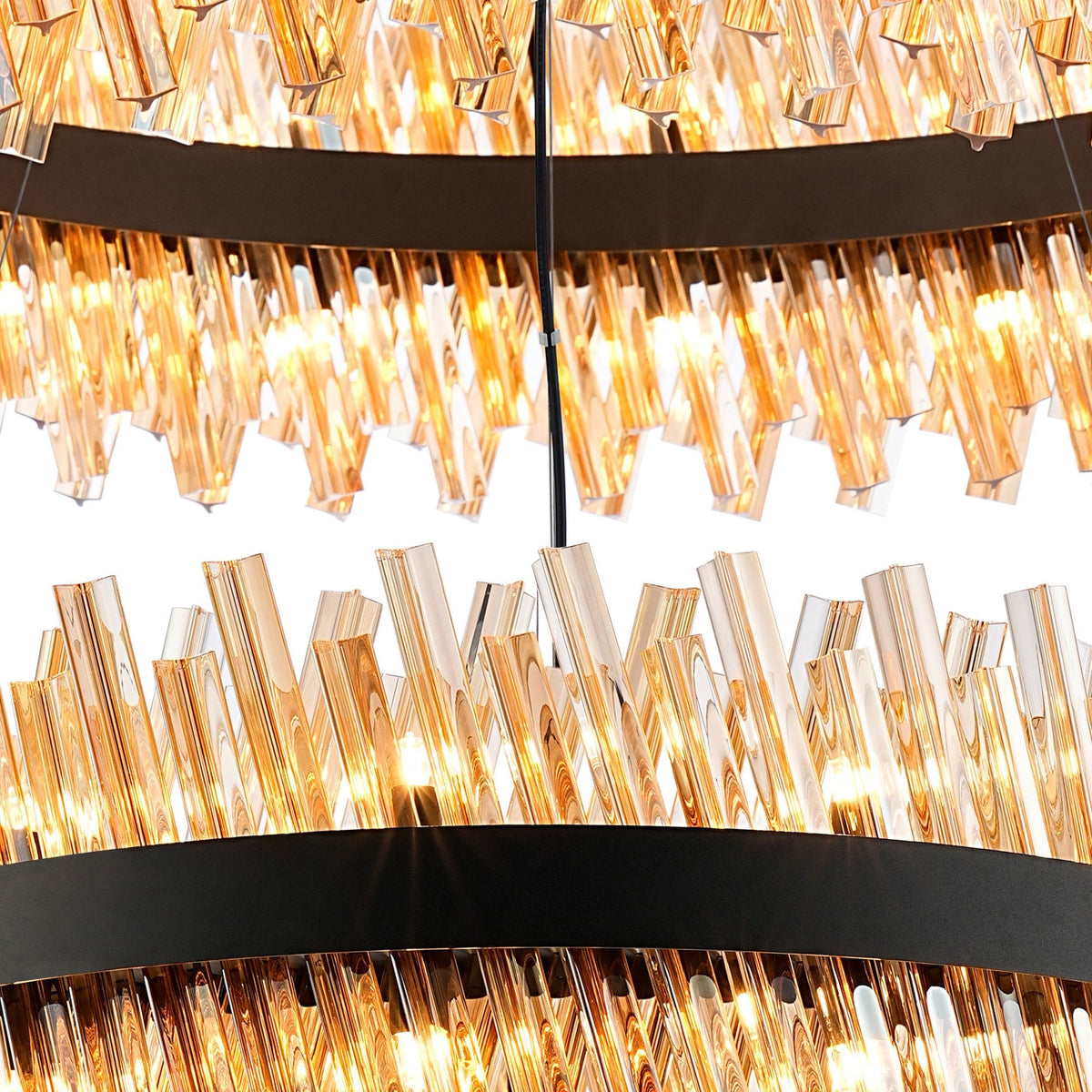 Kelly Two Tier Pendant 80cm & 100cm Tiers in Satin Black & Amber Glass