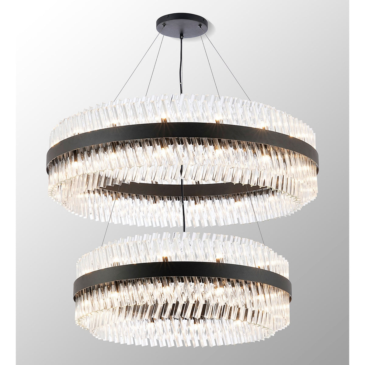 Kelly Two Tier Pendant 80cm & 100cm Tiers in Satin Black & Clear Glass