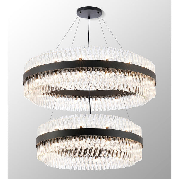 Kelly Two Tier Pendant 80cm & 100cm Tiers in Satin Black & Clear Glass