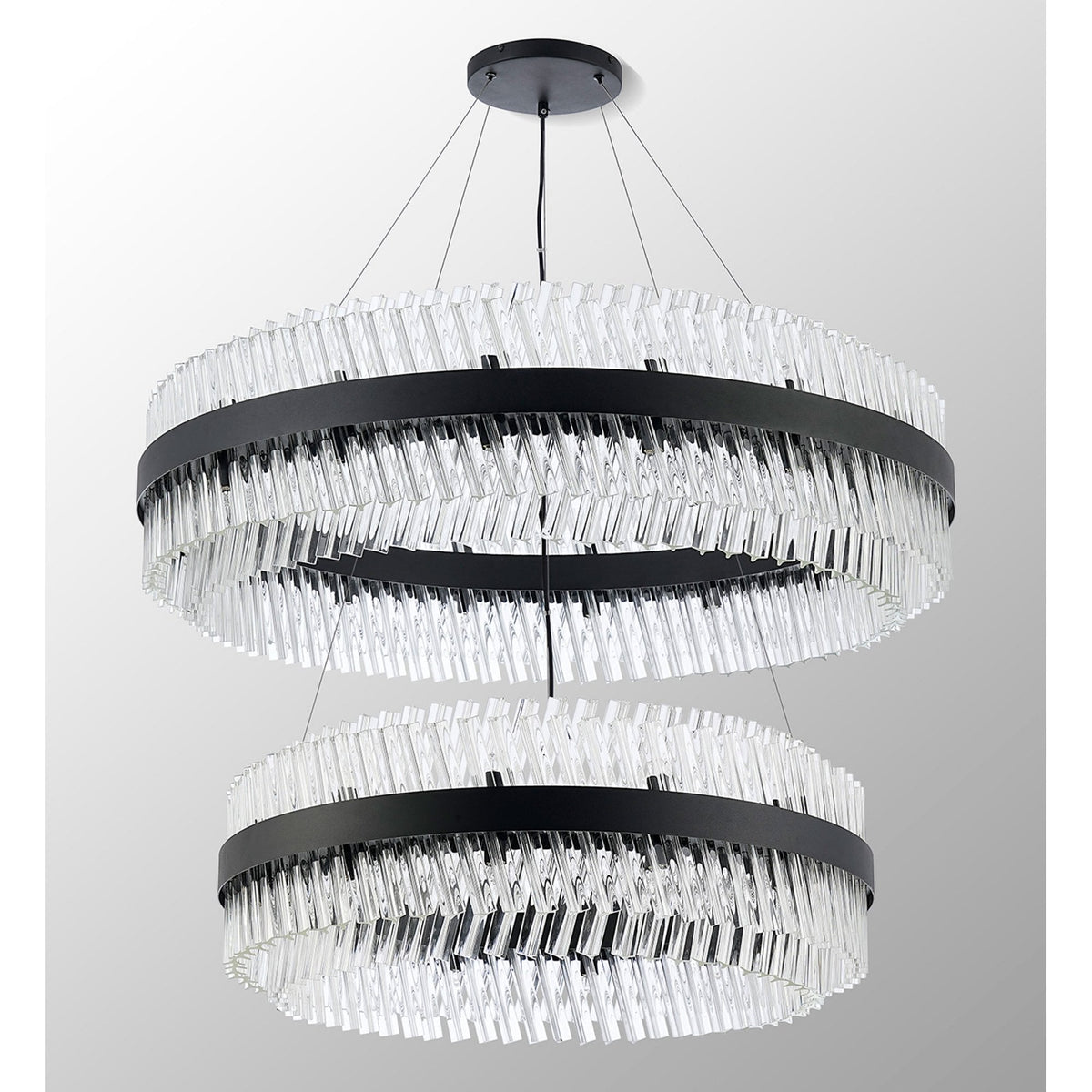 Kelly Two Tier Pendant 80cm & 100cm Tiers in Satin Black & Clear Glass