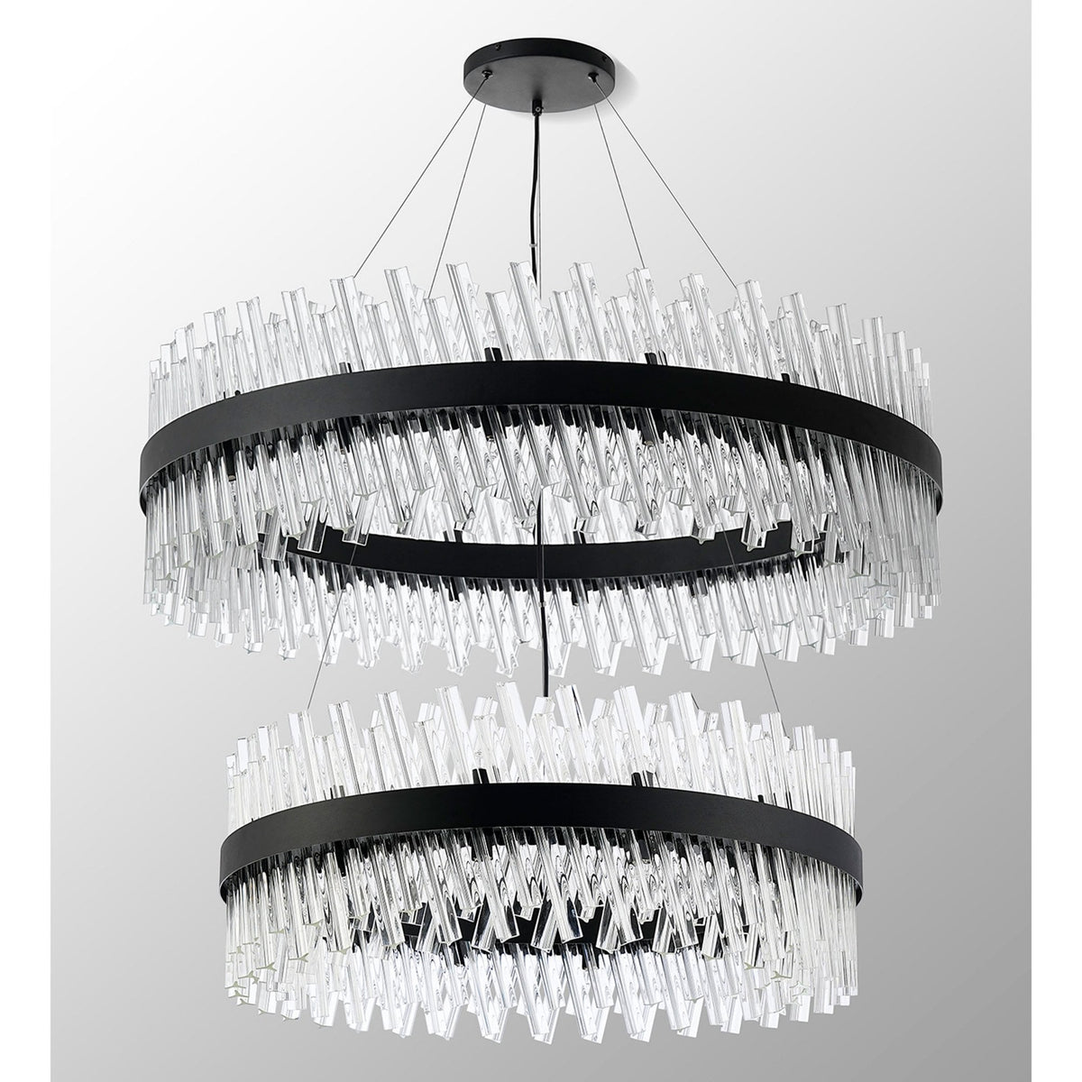 Kelly Two Tier Pendant 80cm & 100cm Tiers in Satin Black & Clear Glass