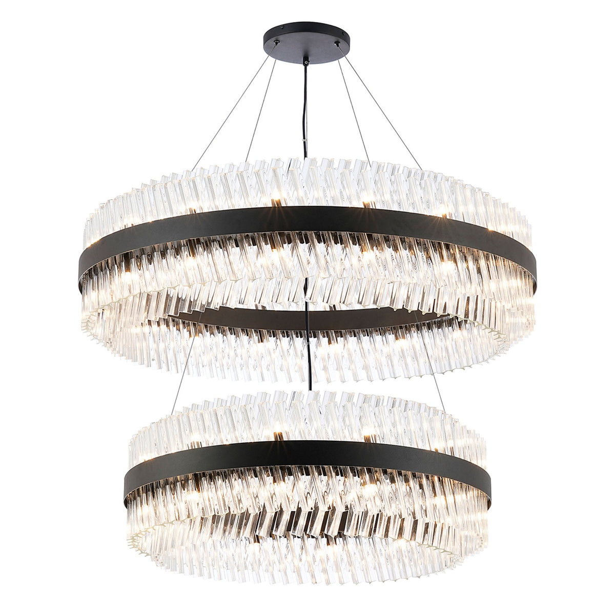 Kelly Two Tier Pendant 80cm & 100cm Tiers in Satin Black & Clear Glass