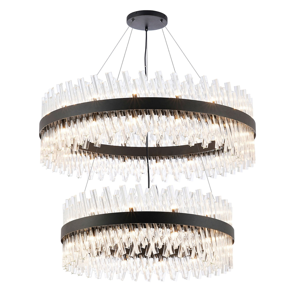 Kelly Two Tier Pendant 80cm & 100cm Tiers in Satin Black & Clear Glass