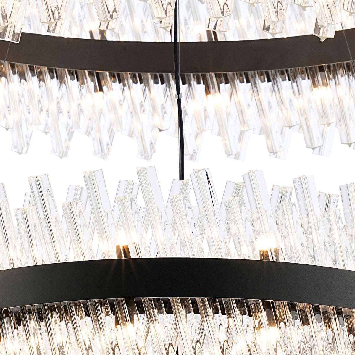 Kelly Two Tier Pendant 80cm & 100cm Tiers in Satin Black & Clear Glass