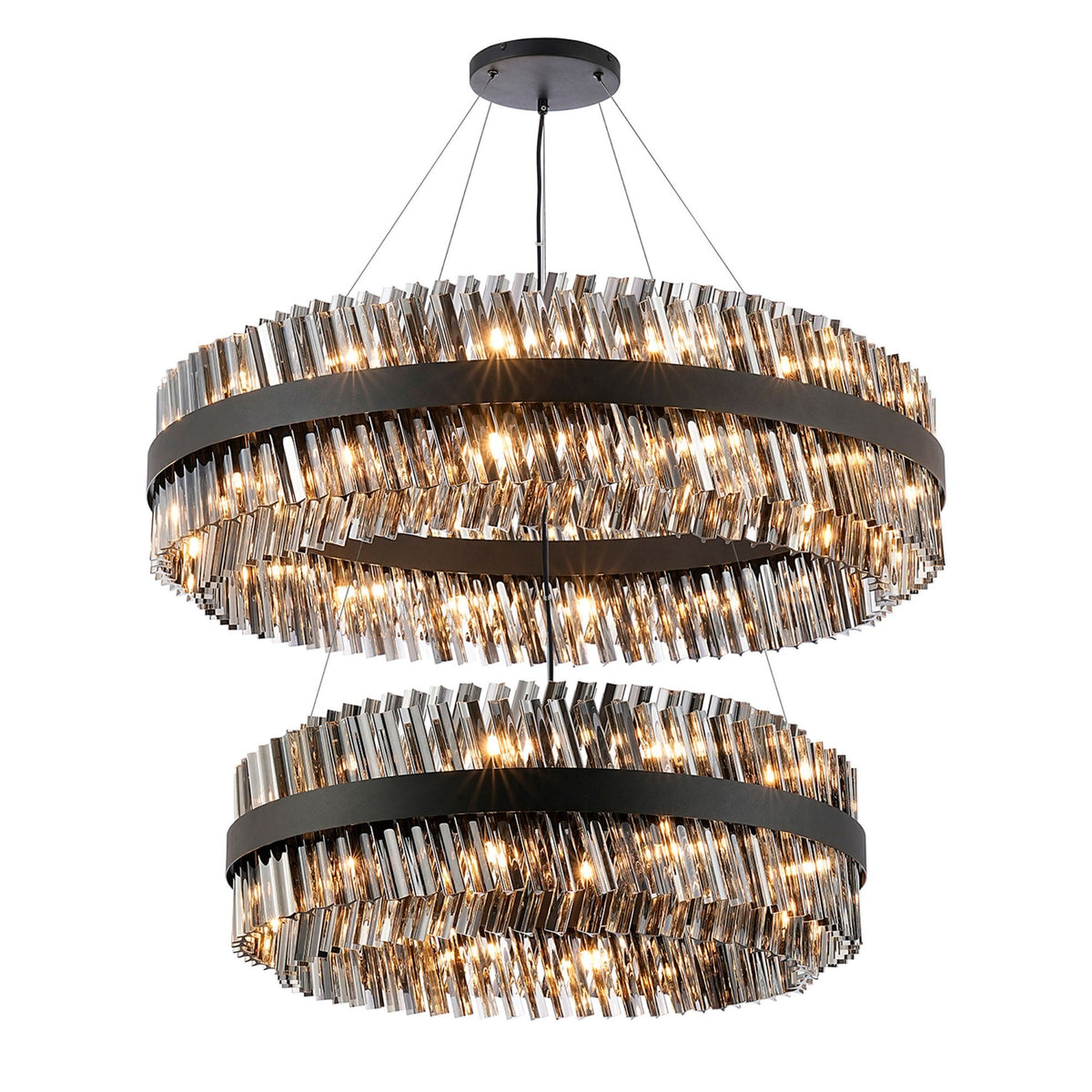 Kelly Two Tier Pendant 80cm & 100cm Tiers in Satin Black & Smoke Glass