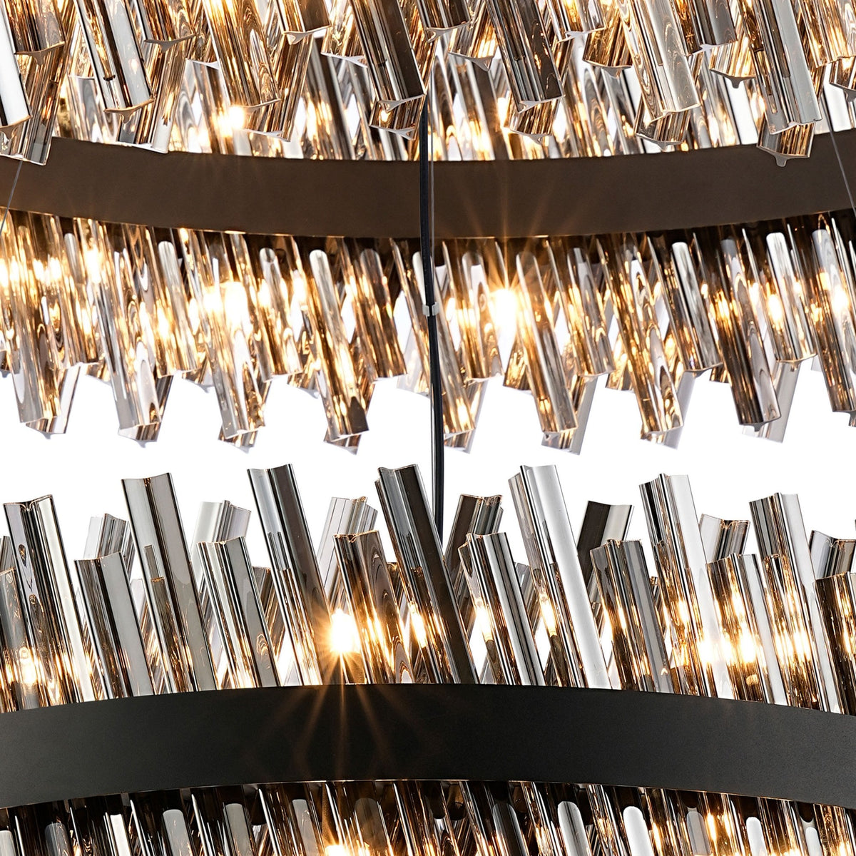 Kelly Two Tier Pendant 80cm & 100cm Tiers in Satin Black & Smoke Glass