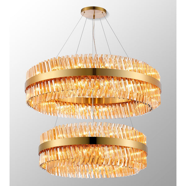 Kelly Two Tier Pendant 80cm & 100cm Tiers in Brass & Amber Glass