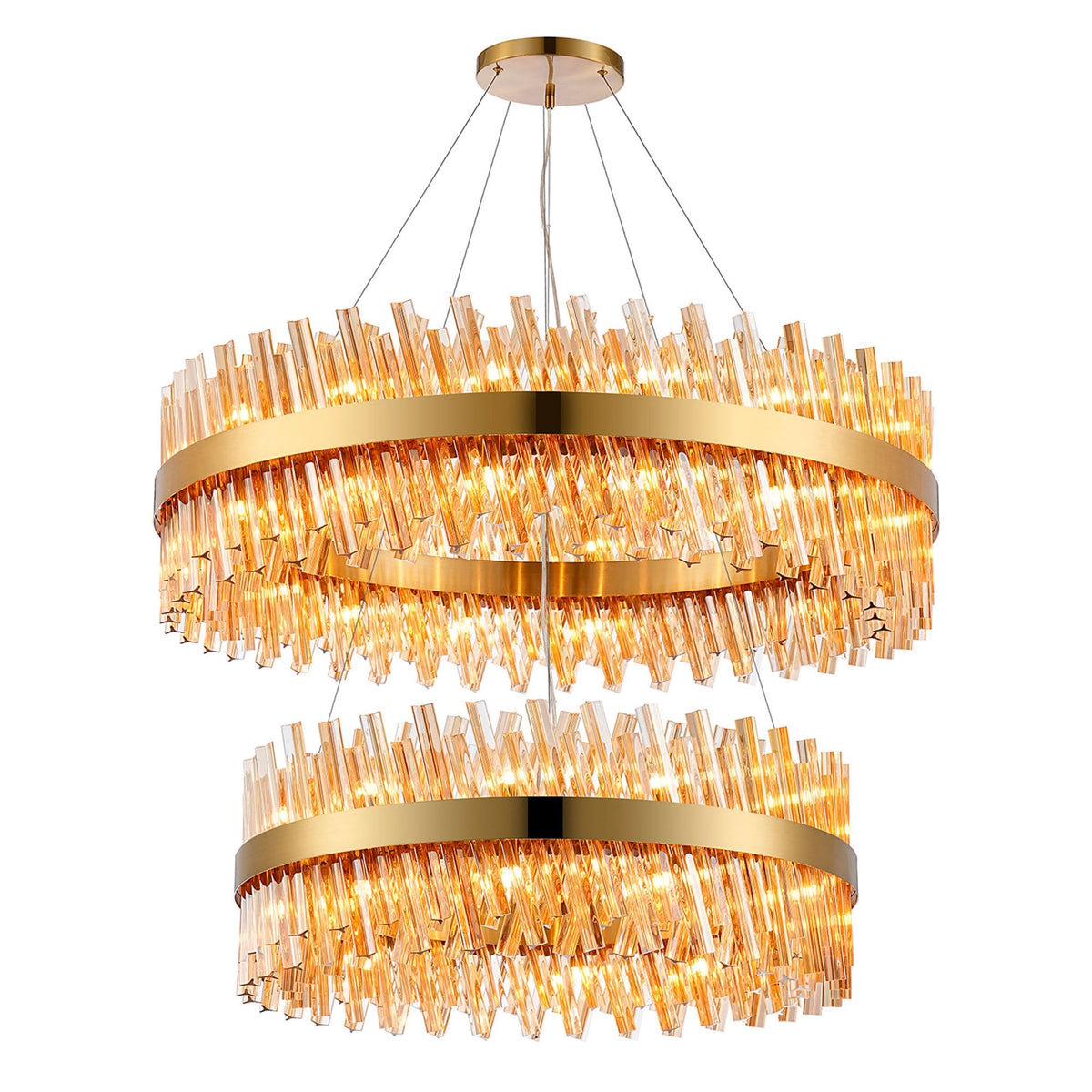 Kelly Two Tier Pendant 80cm & 100cm Tiers in Brass & Amber Glass