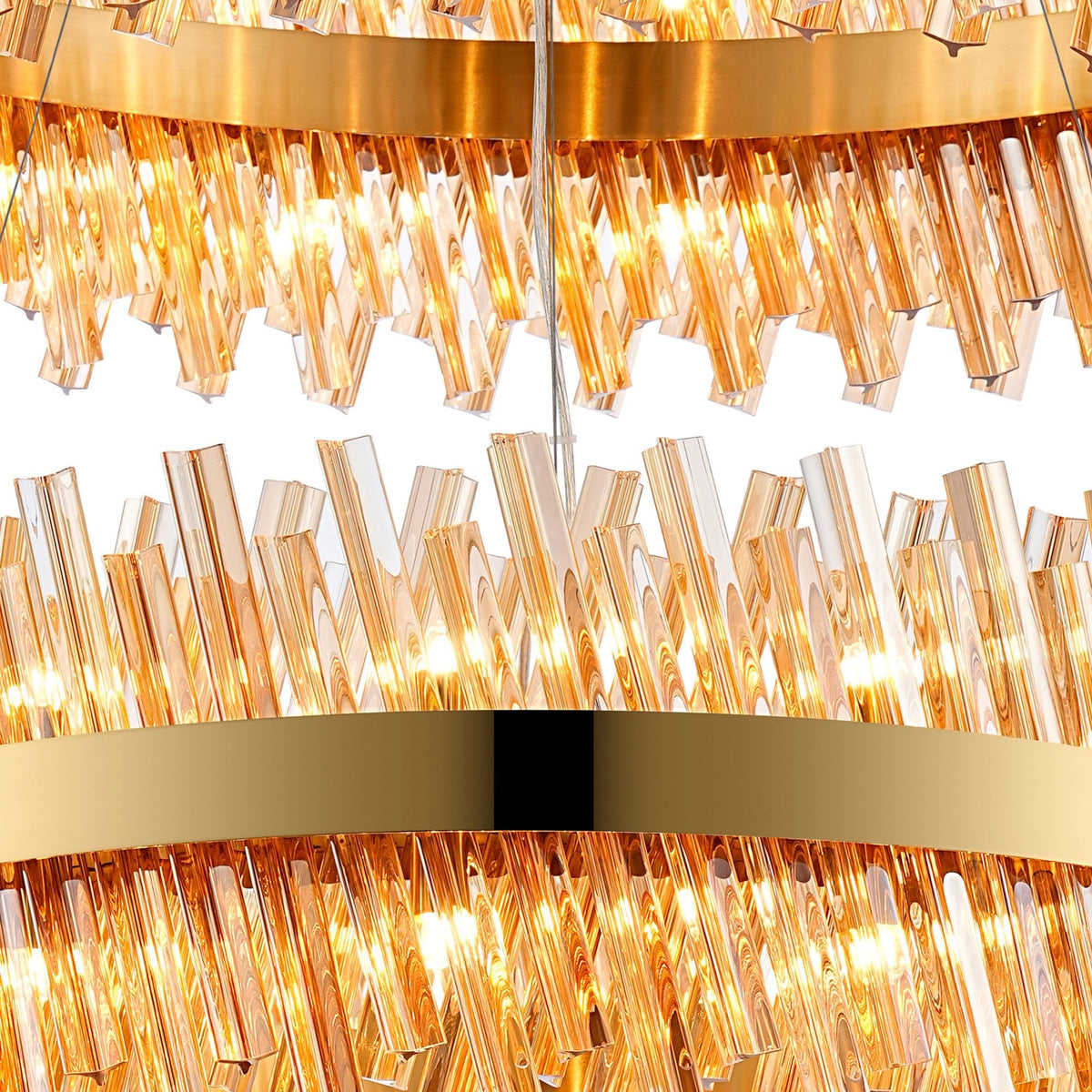 Kelly Two Tier Pendant 80cm & 100cm Tiers in Brass & Amber Glass