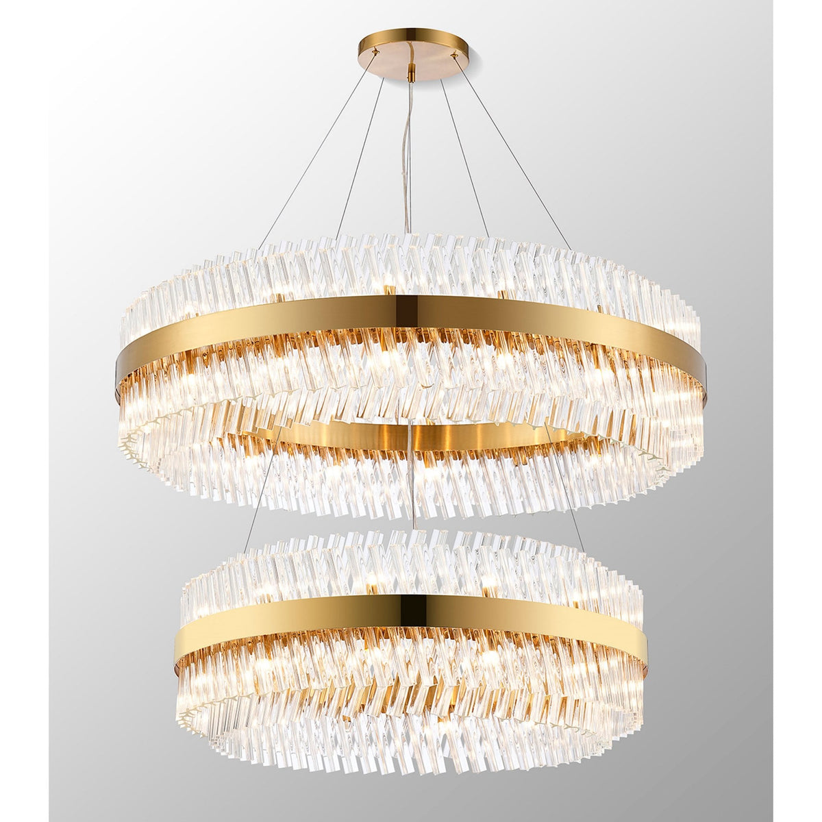 Kelly Two Tier Pendant 80cm & 100cm Tiers in Brass & Clear Glass