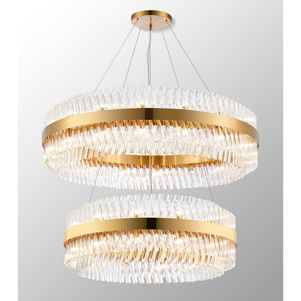 Kelly Two Tier Pendant 80cm & 100cm Tiers in Brass & Clear Glass