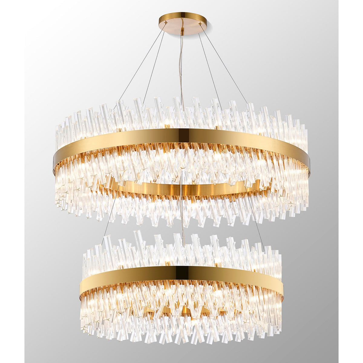 Kelly Two Tier Pendant 80cm & 100cm Tiers in Brass & Clear Glass