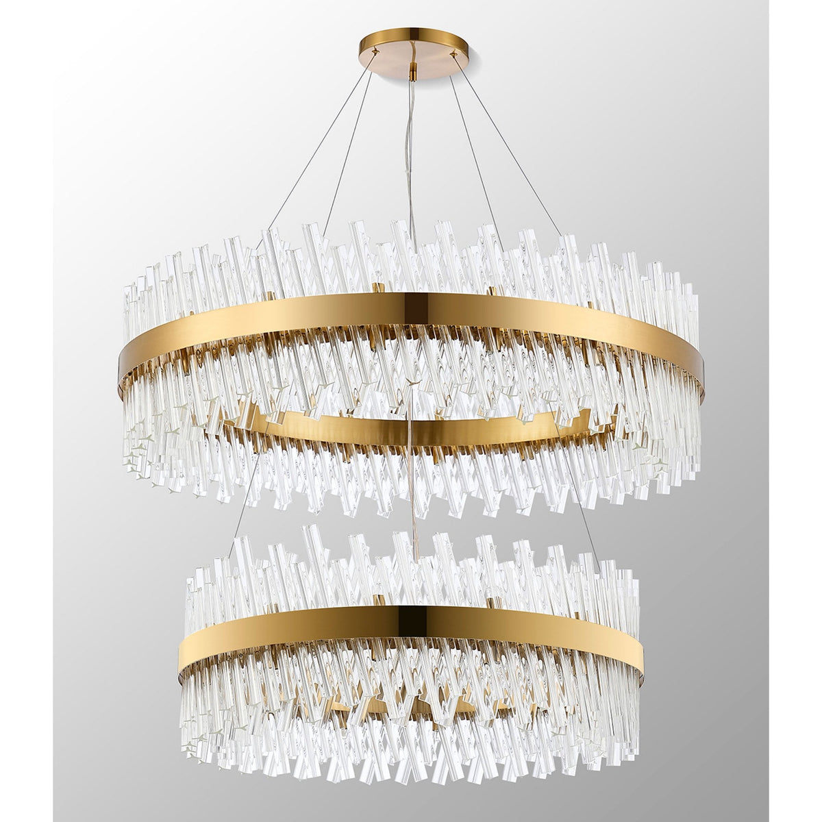 Kelly Two Tier Pendant 80cm & 100cm Tiers in Brass & Clear Glass