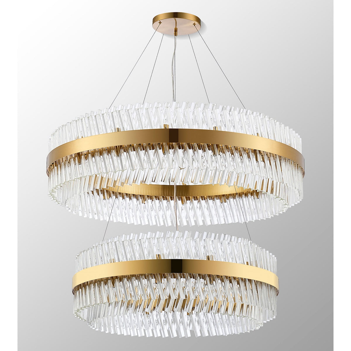 Kelly Two Tier Pendant 80cm & 100cm Tiers in Brass & Clear Glass
