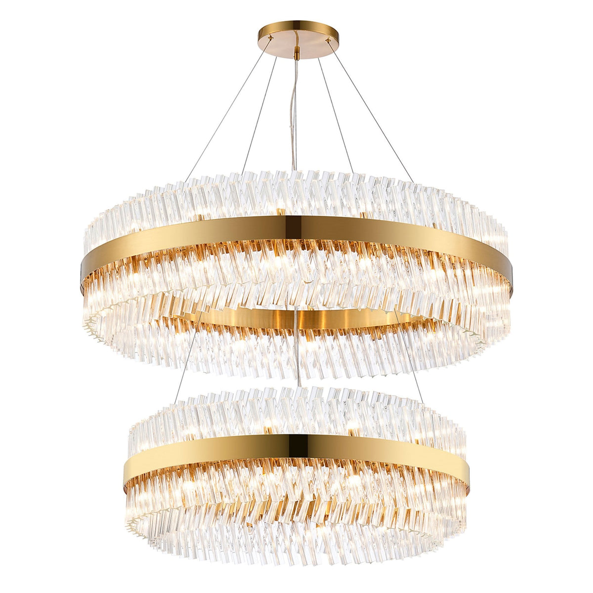 Kelly Two Tier Pendant 80cm & 100cm Tiers in Brass & Clear Glass