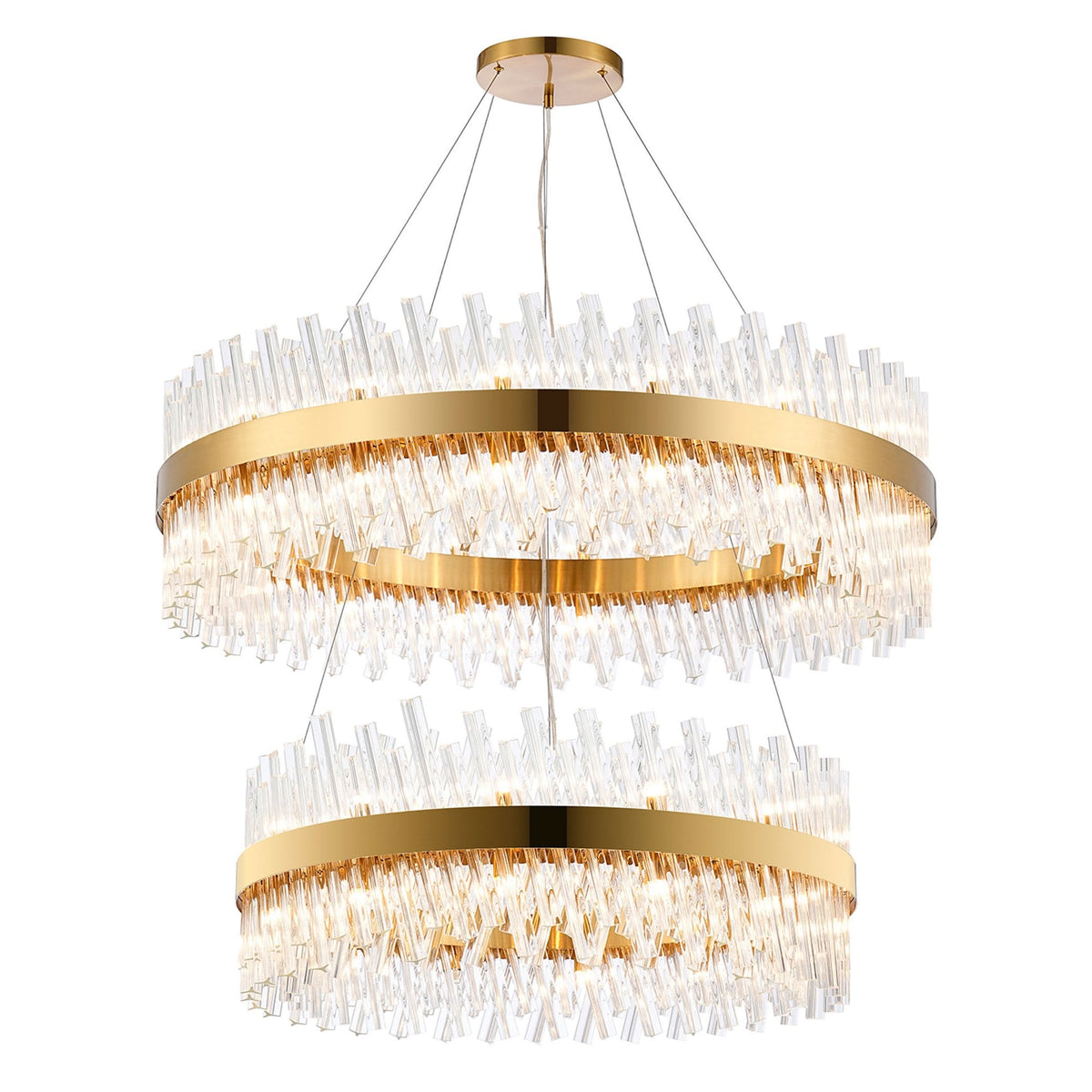 Kelly Two Tier Pendant 80cm & 100cm Tiers in Brass & Clear Glass