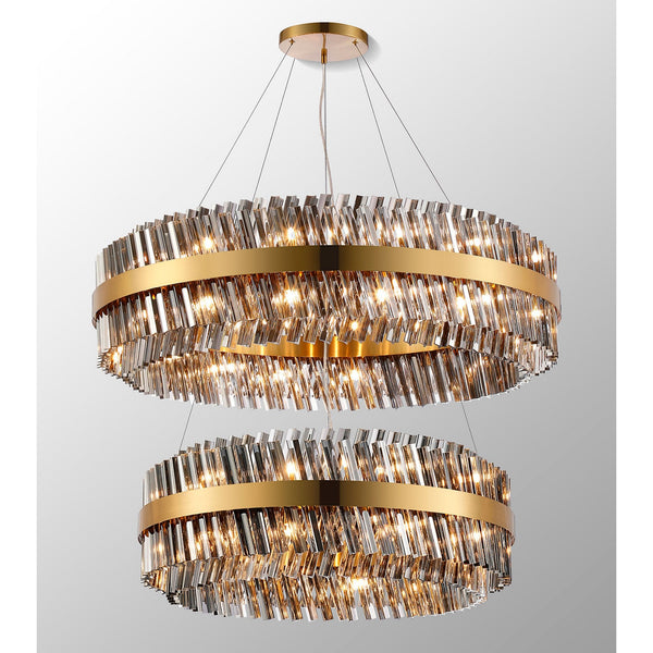 Kelly Two Tier Pendant 80cm & 100cm Tiers in Brass & Smoke Glass