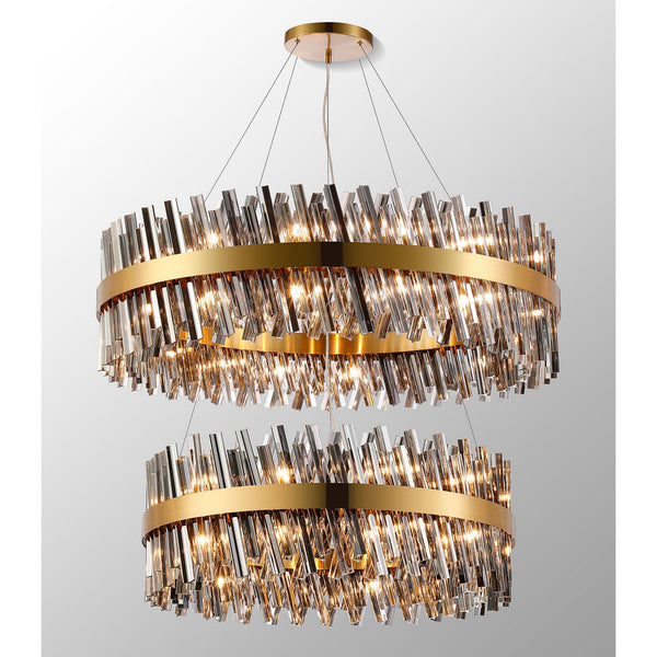 Kelly Two Tier Pendant 80cm & 100cm Tiers in Brass & Smoke Glass