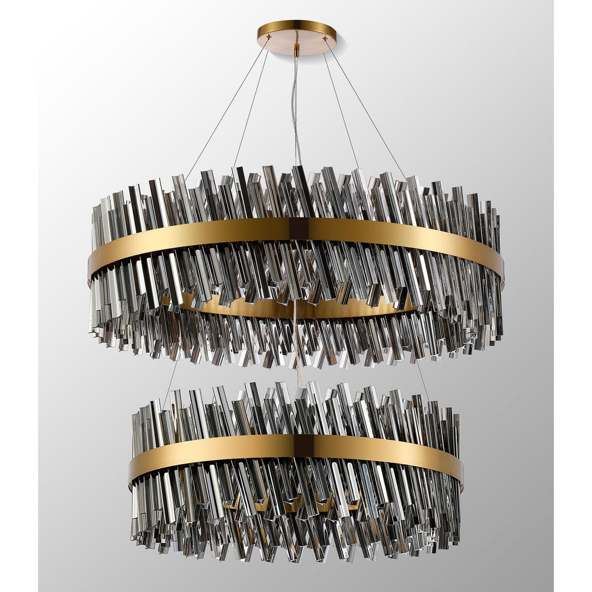 Kelly Two Tier Pendant 80cm & 100cm Tiers in Brass & Smoke Glass