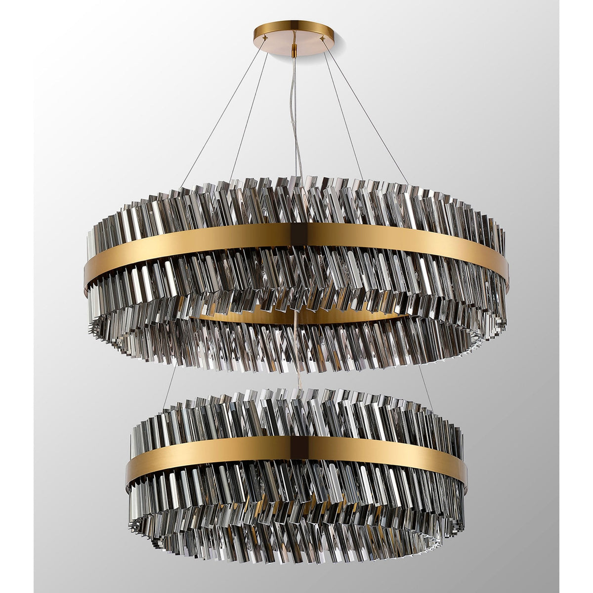 Kelly Two Tier Pendant 80cm & 100cm Tiers in Brass & Smoke Glass