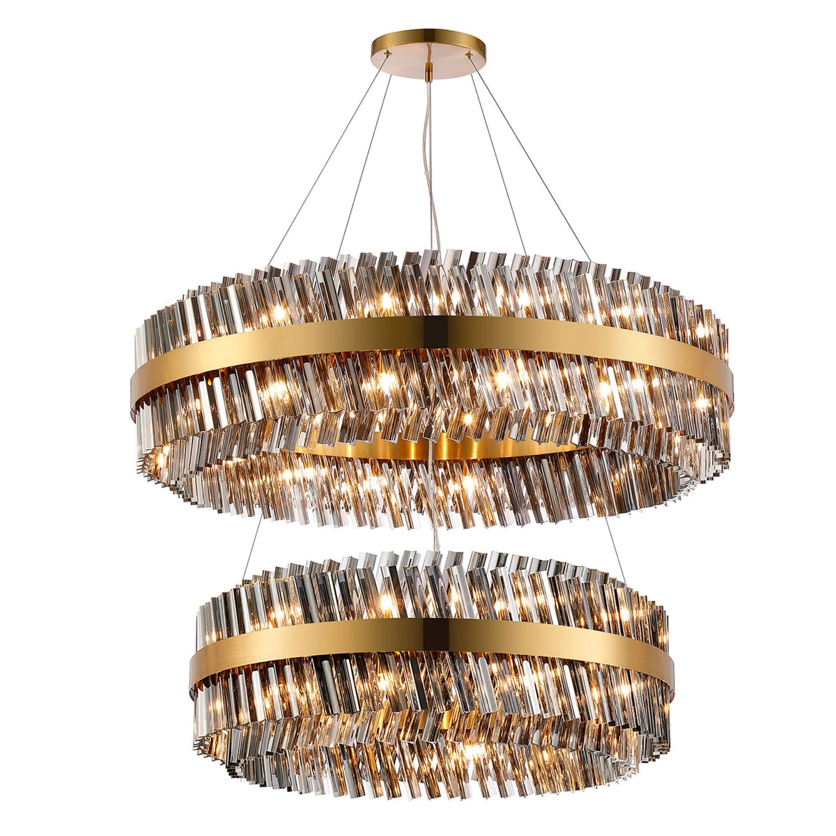Kelly Two Tier Pendant 80cm & 100cm Tiers in Brass & Smoke Glass