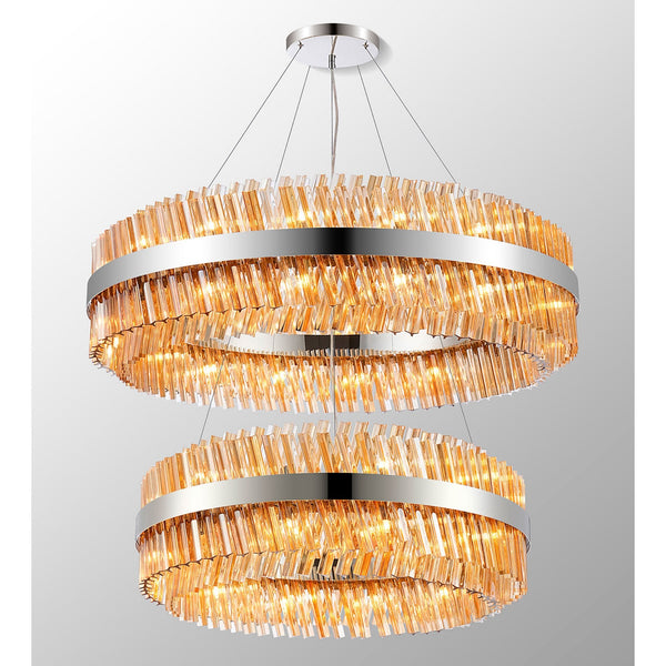 Kelly Two Tier Pendant 80cm & 100cm Tiers in Polished Nickel & Amber Glass