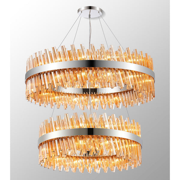 Kelly Two Tier Pendant 80cm & 100cm Tiers in Polished Nickel & Amber Glass