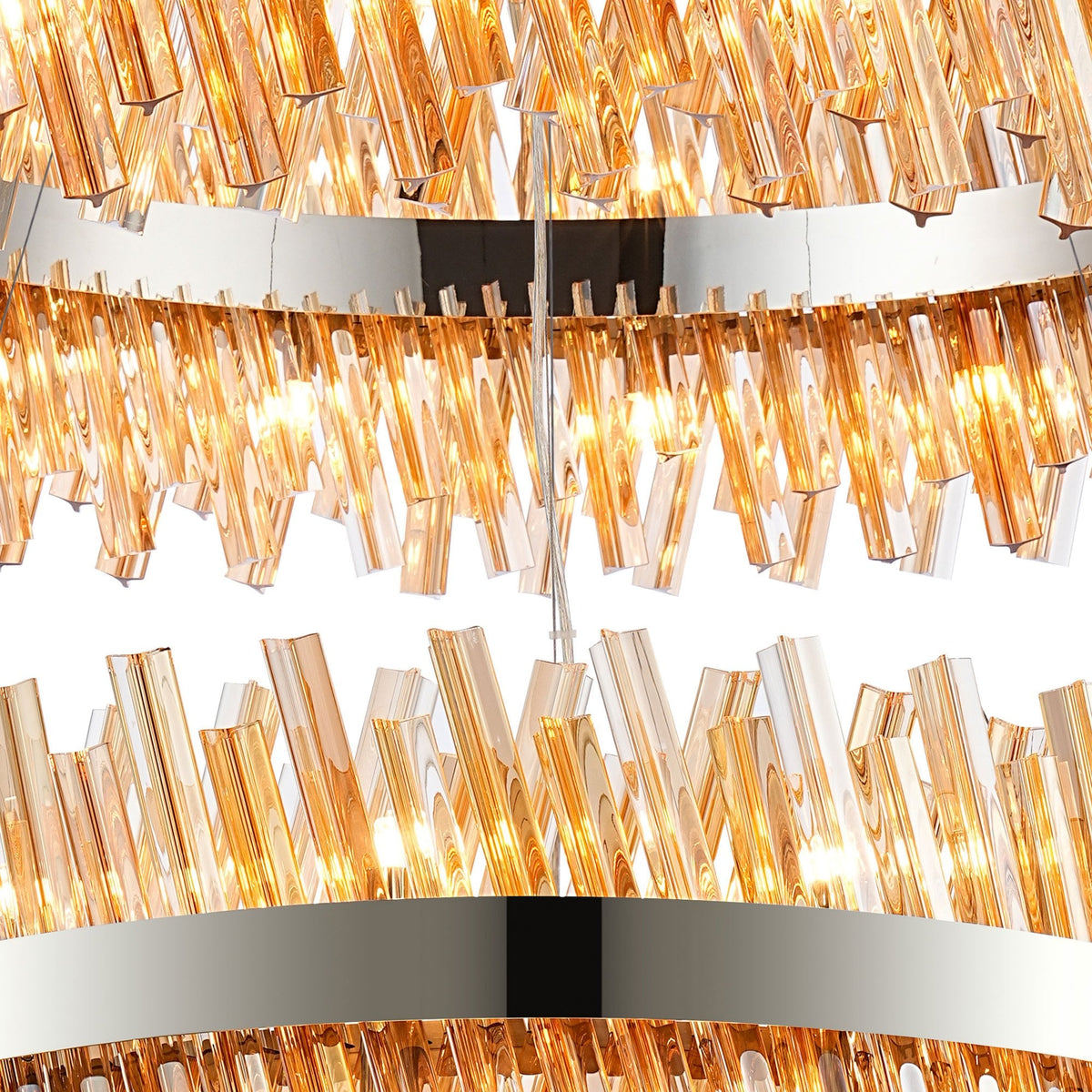 Kelly Two Tier Pendant 80cm & 100cm Tiers in Polished Nickel & Amber Glass