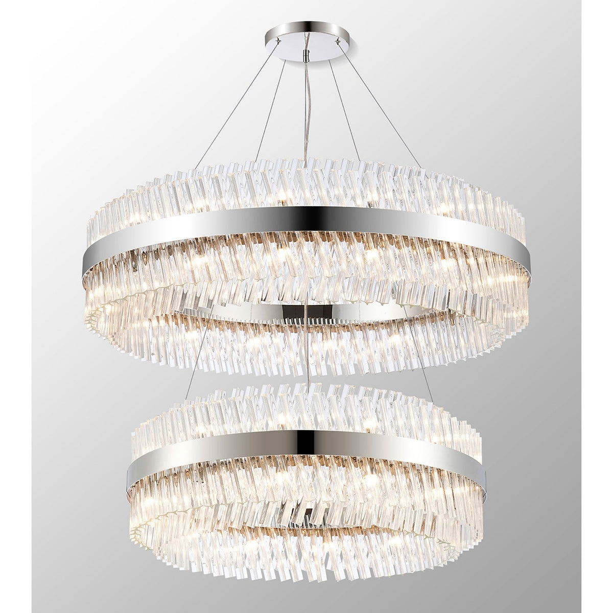 Kelly Two Tier Pendant 80cm & 100cm Tiers in Polished Nickel & Clear Glass
