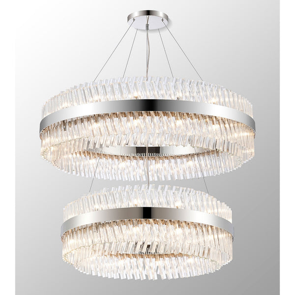 Kelly Two Tier Pendant 80cm & 100cm Tiers in Polished Nickel & Clear Glass