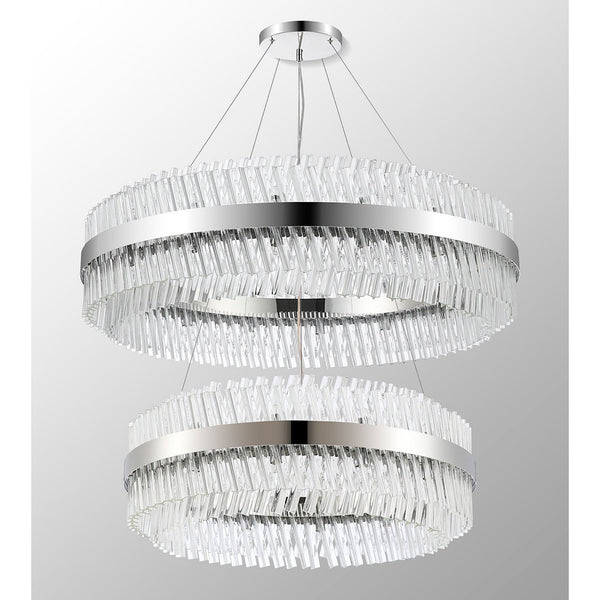 Kelly Two Tier Pendant 80cm & 100cm Tiers in Polished Nickel & Clear Glass
