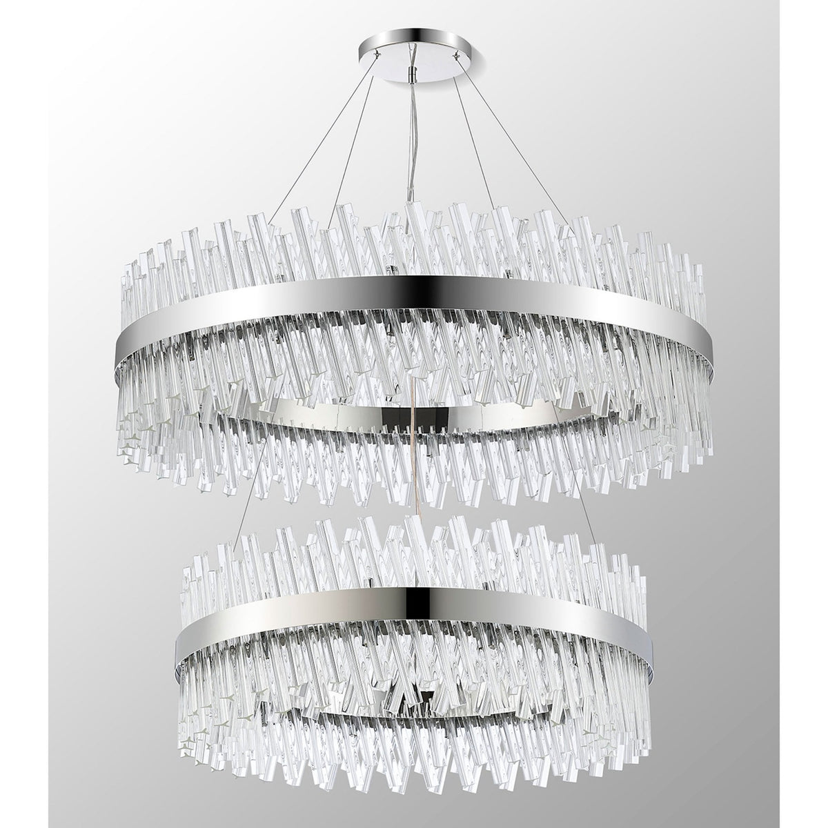 Kelly Two Tier Pendant 80cm & 100cm Tiers in Polished Nickel & Clear Glass
