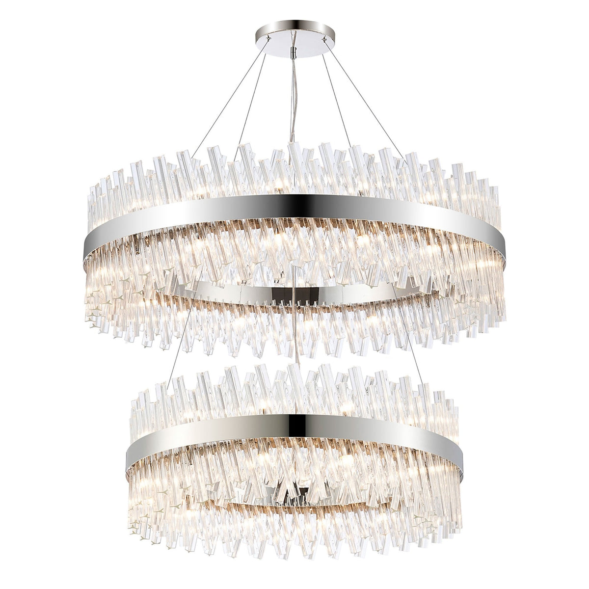 Kelly Two Tier Pendant 80cm & 100cm Tiers in Polished Nickel & Clear Glass