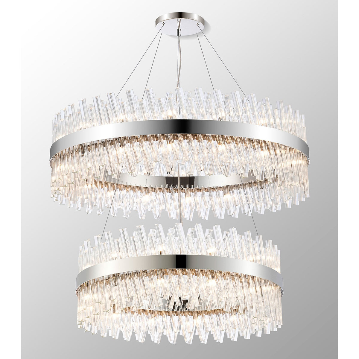 Kelly Two Tier Pendant 80cm & 100cm Tiers in Polished Nickel & Clear Glass