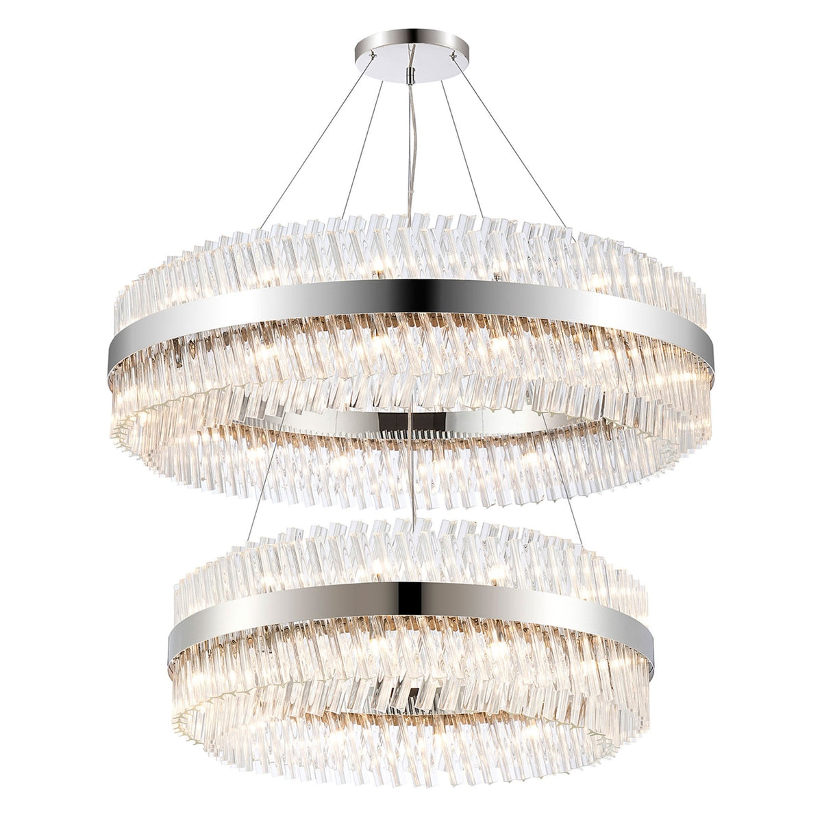 Kelly Two Tier Pendant 80cm & 100cm Tiers in Polished Nickel & Clear Glass