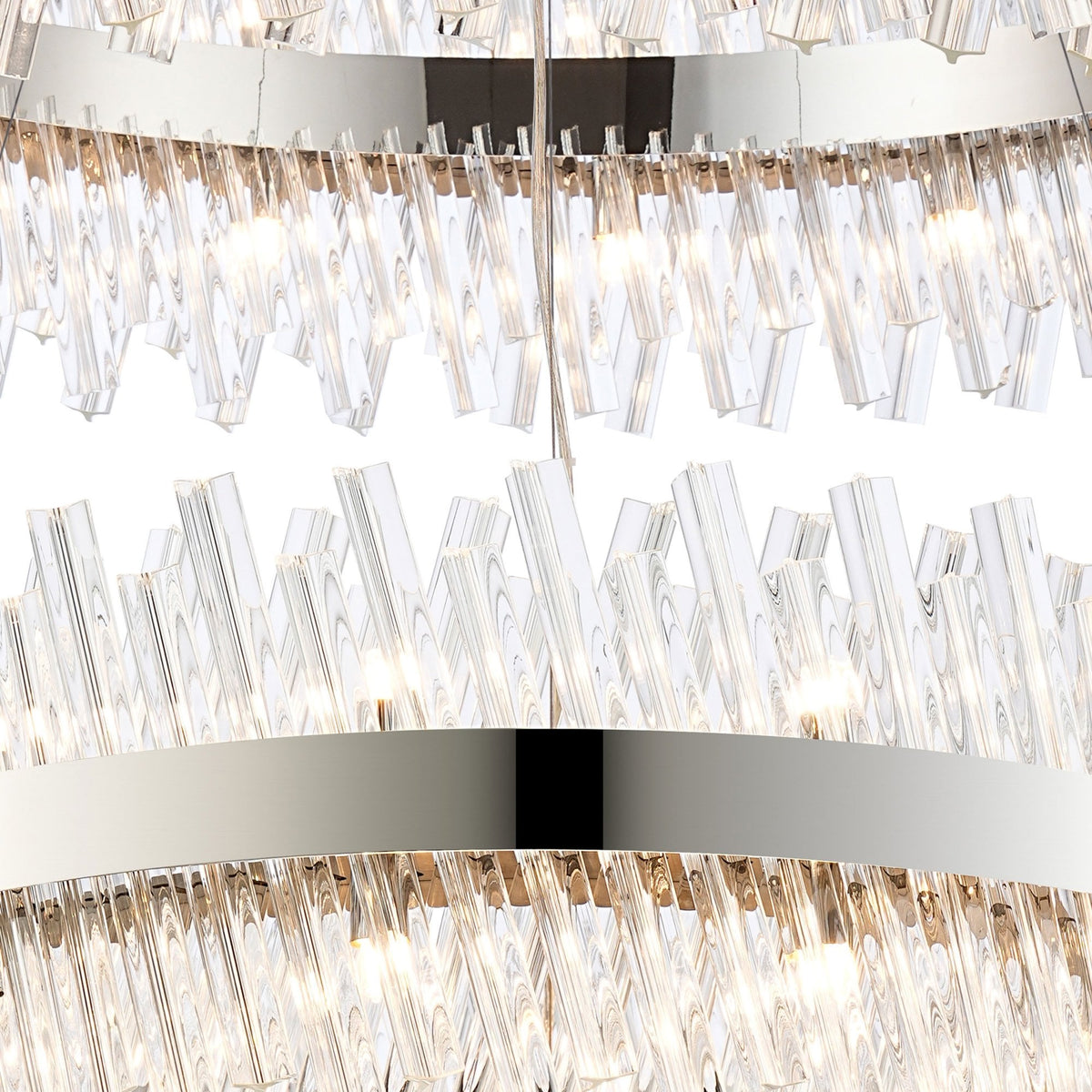 Kelly Two Tier Pendant 80cm & 100cm Tiers in Polished Nickel & Clear Glass